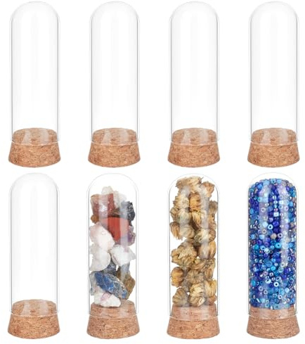 BENECREAT 8er-Pack dekorative Gläser mit Kuppel, Glas Glockendeckel Dekorationsflaschen mit Korkstopfen für Hochzeitsgeschenke, kleine Kunstprojekte, Heimdekoration, 37~39,5x118,5mm