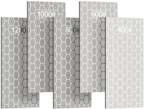 5PCS Diamond Sharpening Plates, Kalolary Knife Sharpener Stone Grit Diamond Sharpener Plate Honing Stone with Non-Slip Base for Chisels Camp Kitchen Outdoor Knife Tools (400/600/800/1000/1200 Grit)