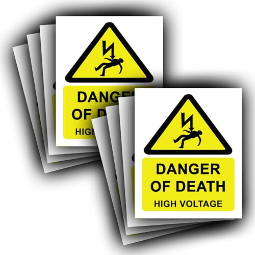 Aufkleber Danger of Death, Hochspannung, wasserfestes Vinyl, 110 mm x 90 mm, Warnhinweis für elektrische Gefahren, 240 V, 8 Stück