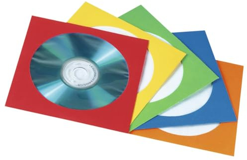 Hama CD Hüllen Papier, 100 Stück (DVD Papierhüllen, für einzelne CDs, transparentes Sichtfenster, mit Einstecklasche) bunt
