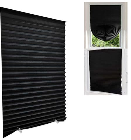 AQCQDQ Dachfenster Plissee, Plissee Jalousien Fenster, ohne Bohren, mit Saugnäpfen, Blickdicht und Lichtdurchlässig Plissee für Fenster & Balkontür (90 * 180cm,Schwarz-Vollverdunkelung)