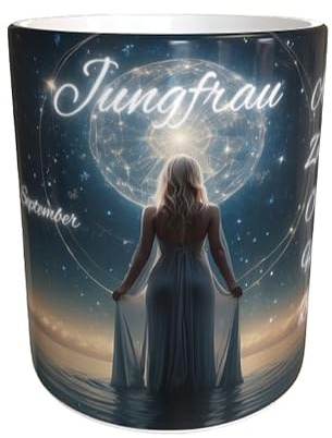Jungfrau Tasse 330ml – Sternzeichen Tasse mit astrologischem Jungfrau-Motiv & Eigenschaften – Horoskop Becher für Kaffee & Tee – Geschenkidee Geburtstag August September – Becherbude - druck - mug