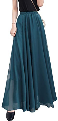 Artykey Jupe Longue Femme Élégante Taille Haute A-Ligne Casual Été Boho Danse Fête Plage Maxi Jupe Navy Blue