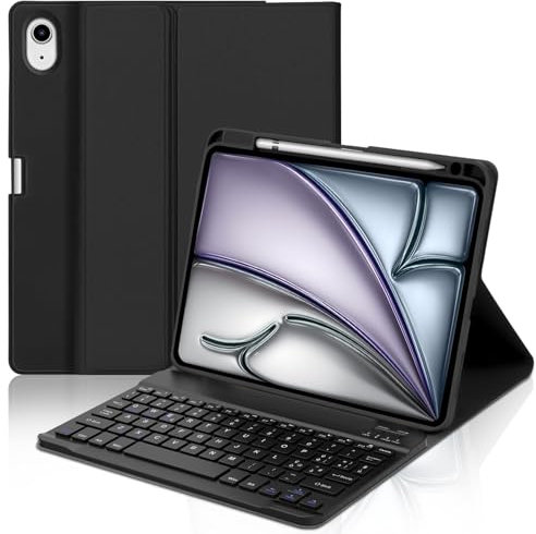 SENGBIRCH Étui avec clavier pour iPad Air 11 (M3) 2025/Air 11 (M2) 2024, Air 6th/5th/4th Gen, italien QWERTY clavier Bluetooth amovible pour iPad Pro 11 (4th/3rd/2nd/1st Gen), noir