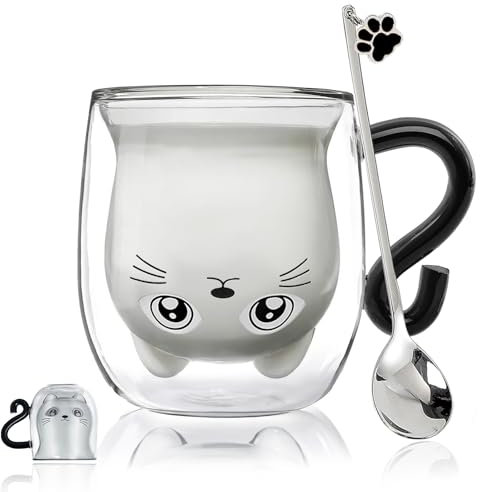 Geschenke für Frauen Katze Doppelwandige Kaffeegläser Valentinstag,Weihnachten,Geburtstagsgeschenk für Frauen,Männer, Mama,Kinder,Freundin Halloween Cappuccino,Latte Macchiato,Teegläser,Katzentasse