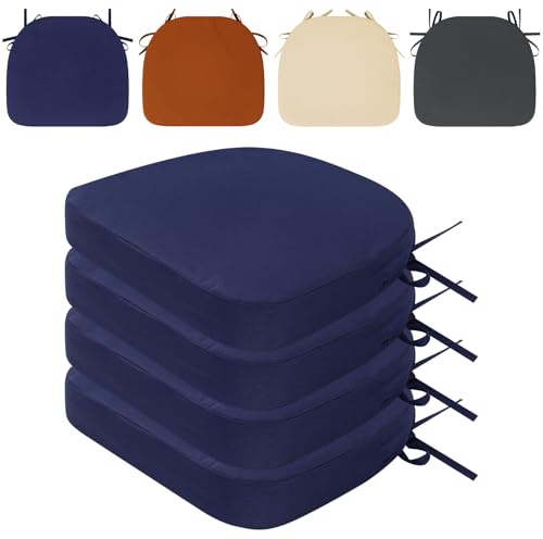 mit Bändern 16*17*3inch Set für den Außenbereich, wasserdichte Schaumstoff Sitzkissen Outdoor, Garten Sitzpolster Stuhl, Terrassenstuhlkissen mit Bändern, Esszimmerstuhl Stuhlauflage (Dunkelblau-4pcs)