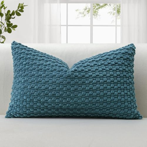 JOTOM 1 Stück Cord Kissenbezüge, 3D Bubble Texture Boho Zierkissenbezug Dekorative Sofakissen Dekokissen Kordsamt Kissenbezug Deko Kissenhülle für Couch Sofa Wohnzimmer (40x60cm, Staubiges Blau)