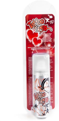 Maskworld Tattoo Spray Rot - Farbiges Sprüh-Tattoo mit Schablonen - Kostüm-Zubehör für Halloween, Karneval & Motto-Party
