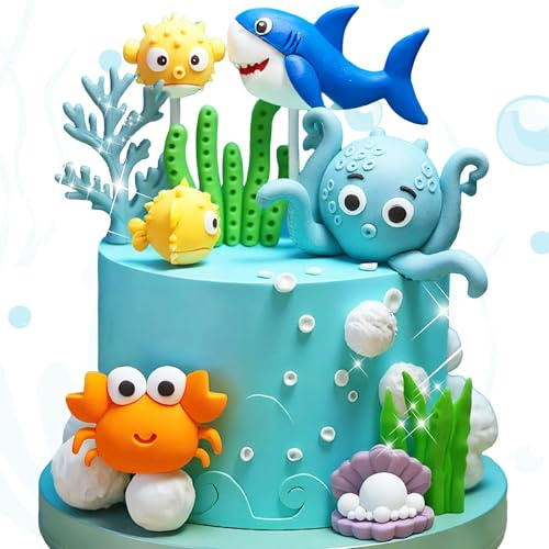 Under the Sea Ocean Birthday Cake Decorations Sea Ocean Party Favor Supplies for Sea Ocean Theme Birthday Party