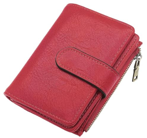WLH Alexanders Portefeuille Femme en Cuir Vegan avec Blocage RFID, Trois Volets, Fermeture éclair, Poche à Monnaie, Fermoir antivol, Design Fin et étanche(Burgundy)