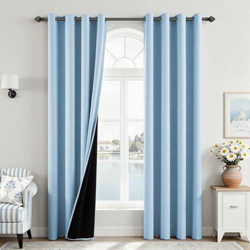 MRTREES Vorhänge Schlafzimmer Blau 100% Blickdicht Gardinen mit Ösen 2er Set H225 x B140 cm Dicker Stoff Thermovorhang Kälteschutz Vorhangverdunkelung Wohnzimmer Modern Blackout Curtain