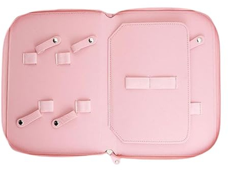 Qianly Pet Grooming Tool Storage Case mit Vier Fächern für Scheren Werkzeughalter Organizer Tasche aus Weichem PU für Professionelle Tierfriseure, Rosa