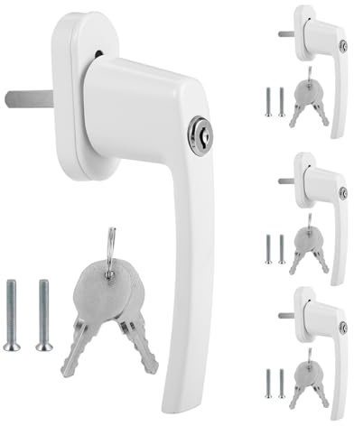 Vkechh Fenstergriffe Abschliessbar, 4 Stück in Weiß, Gleichschließende, Abschließbare Fenstergriffe mit Schloss zur Kindersicherung für Fenster & Balkontüren, Stiftlänge 35mm