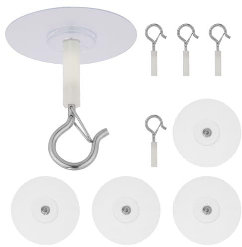 Goktvai 5pcs Self Adhesive Ceiling Hooks, No Drill Heavy Duty Stick on Ceiling Hangers for Hanging Plants Bird Feeders Lanterns Planters Wind Chimes Lights Sticky Wall Decor Decorations (Silver)
