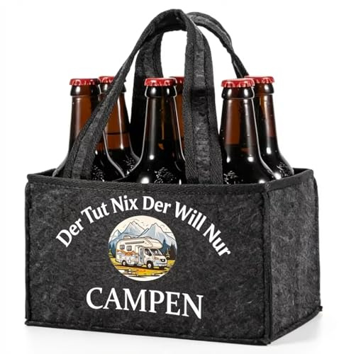 Camping‑Zubehör für Männer, Filz‑6‑Flaschen Bier‑Tasche mit Sprucha | Geschenk für Papa, Bruder, Kumpel, perfekt für Camping, Wohnmobil & Unterwegs, praktisches Outdoor‑Gadget für Bier‑Ausflüge