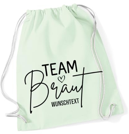 JGA Turnbeutel personalisiert mit Wunschtext – Junggesellenabschied Beutel Braut Team Braut Crew Bride Stoffbeutel mit Motivwahl – Turnbeutel Damen JGA Party Tasche viele Farben