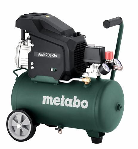 metabo Compressore Basic 200-24-80 l/min capacità di riempimento, 24 l dimensione del serbatoio, 8 bar compressore ad aria compressa, 180 l/min capacità di aspirazione, 1,2 kW - Lubrificato ad olio