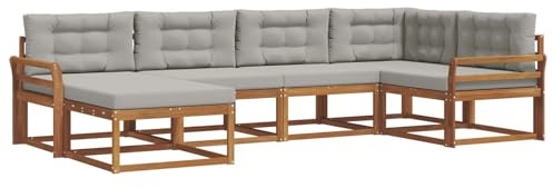 vidaXL Outdoor-Sofagarnitur mit Kissen 6 pcs Natürlich und Hellgrau, Modernes Outdoor-Sofa, Langlebiges Patio-Sofa, Lounge-Sitzgelegenheit für den Garten, Poolside Couch, Gartenmöbel, Modulares Set