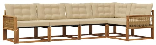 vidaXL Outdoor-Sofagarnitur mit Kissen 5 pcs Natur und Beige, Moderne Gartenmöbel, Sofa-Kollektion und robuste Terrassenbestuhlung, gemütliche Lounge-Einheit