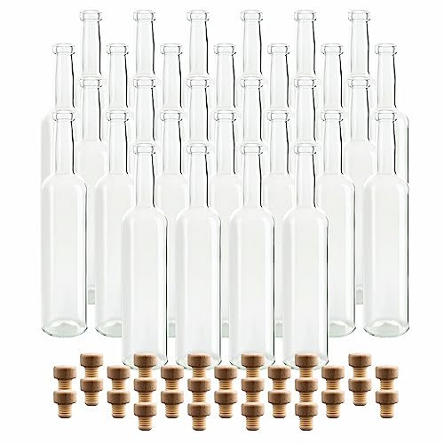 gouveo Set 30 bottiglie in vetro 500 ml Bordolesi trasparenti con tappo in sughero (HGK) - Bottiglia vuota 0,5 l da riempire - Bottiglia in vetro per liquore, grappa, olio, aceto