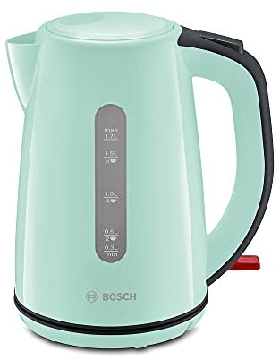 BOSCH TWK7502 Tetera Elã‰Ctrica 1,7 L Gris, Turquesa 2200 W Hervidor de Agua inalámbrico, 1.7 litros, 44 Decibeles, Plástico, Mint Turquoise/Black Grey