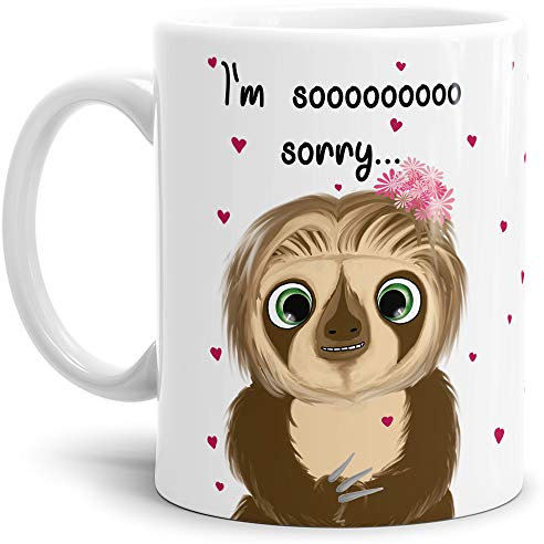 Faultier-Tasse mit Spruch I am so sorry - Geschenk-Idee/Lustig/Ruhig/Witzig/Weiss