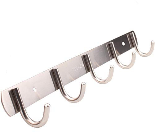 Tiberham Coat Hook Rack, Stainless Steel 5 Hook Storage Organizer Rack, Wall Mounted Hat Coat Towel Hook Rail Bar, Dress Robe Hanger Clothes Key Holder Hook for Door Kitchen Bathroom Bedroom Closet