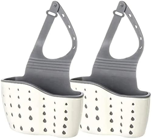 Kitchen Sink Caddy Sponge Holder Silicone Plastic Soap Holder Hanging Ajustable Strap Faucet Caddy with Drain Holes for Drying