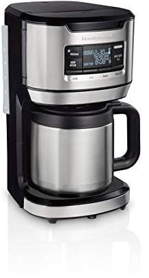 Hamilton Beach 12-Cup Front Fill Programmable Drip Coffee Maker with Thermal Carafe, Auto Shut-Off, 3 Brew Options, Black & Stainless Steel (46391)