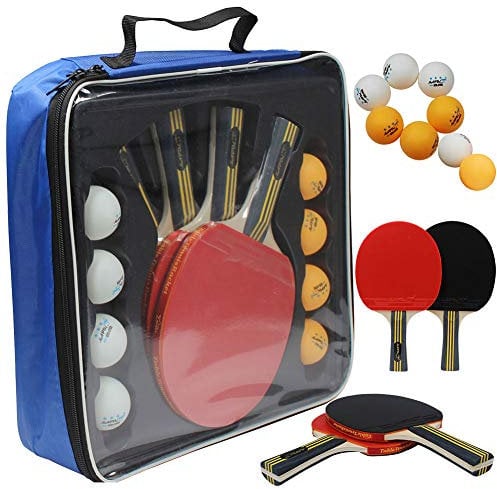 MAPOL Juego de Palas de Ping Pong de Calidad, 4 Raquetas de Tenis de Mesa Profesionales, 8 Pelotas de 3 Estrellas de Primera Calidad, Funda portátil incluida