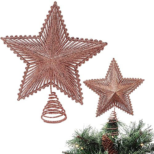 Toyland® 23cm (9.2) glitzernder roségoldener Baumkronenstern – luxuriöser Weihnachtsbaumschmuck – Baumspitzen