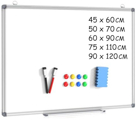 DOLLAR BOSS Magnetic Whiteboard 75 X 110 cm Dry Erase White Board for Walls with Pen Tray, Aluminium Trim and Dry-Wipe Writing Surface for School, Home and Office