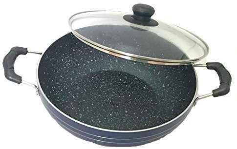 SRIYUG Induction Base Non-Stick Kadai with Glass Lid 240mm Deep Fry Pan Kadai Indian Kadhai for Roasting Pickling Deep Frying and Sauting (2.2 LTR)