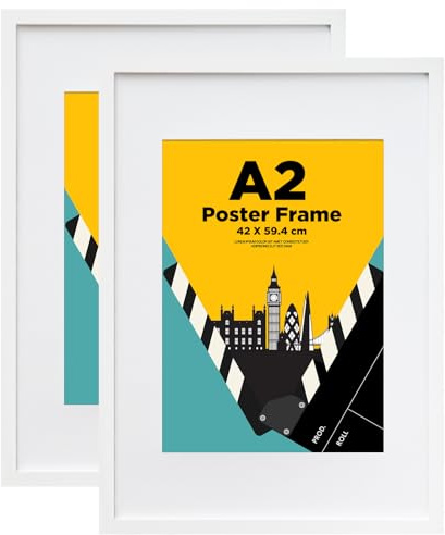 EGOFINE A2 Frames White - Wooden Frames with Plexiglass Front for Wall Mounting - For A3 Picture with Mat - Set of 2
