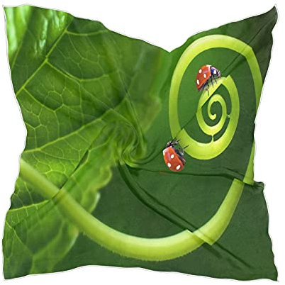 linomo Damen Chiffon Seide Schal Insekt Marienkäfer Grün Blatt Quadrat Schal Wickel Seidenschal