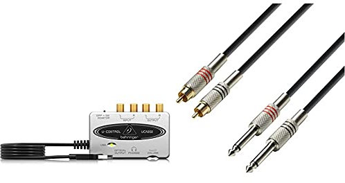 Behringer U-Control UCA202 USB Audio Interface 2-in/2-out (Externe USB Soundkarte) & Adam Hall Cables K3TPC0100 Audiokabel 2 x Cinch Male auf 2 x 6,3mm Klinke Mono 1m
