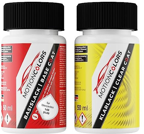 MOTIONCOLORS Polarweiss/Polar White 149/9149 für Mercedes Autolack Lackstift Set Basislack und Klarlack je 50ml