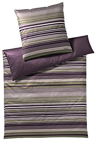 Joop! Mako-Satin-Bettwäsche-Garnitur Micro Lines Farbe Purple Ivy Größe 200x220+2x80x80cm Wendebettwäsche Gestreift Stripes