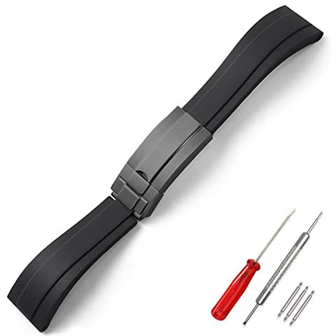 CWYTTZQ 20 mm Gummi-Uhrenarmband für Rolex Herrenuhr, Zubehör schwarz und grün, Wassergeister, Outdoor-Sport, Silikonarmband, Armband (schwarze Schnalle)