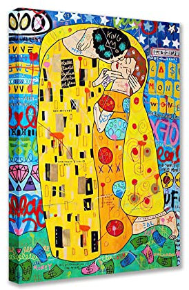 Tucocoo Bunte Leinwand-Wandkunst Graffiti Street Pop Art Gemälde The Kiss von Gustav Klimt Bilder, berühmte Moderne Kunstwerke, Heimdekoration für Wohnzimmer, Schlafzimmer, 40 x60 cm, 1 Stück