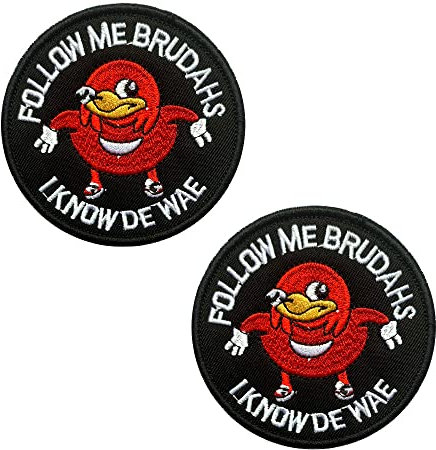 2 Stück Ugandan Knuckles Follow Me Bruddahs I Know De Wae Lustiger Taktischer Patch, Gaming-Kampf-Emblem, Moral-Patch Emblem bestickte Aufnäher mit Verschluss