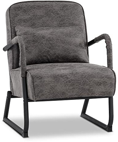 M MCombo Sessel mit Hocker für Wohnzimmer, Retro Vintage Relaxsessel mit Taillenkissen, Armlehnensessel Loungesessel Polstersessel aus Mikrofaserstoff, 4742 (Dunkelgrau, ohne Hocker)