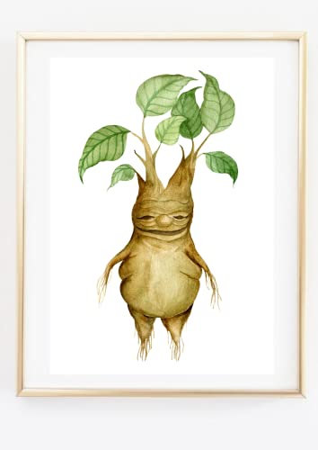 Din A4 Kunstdruck ohne Rahmen - Niedliche Alraune - Zauberpflanze Ritual Magie Gothic - Aquarell Druck Poster Bild