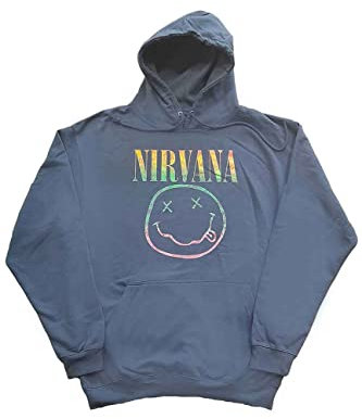 Nirvana Hoodie Sorbet Ray Smile Band Logo Official Unisex Turquoise Pullover XL