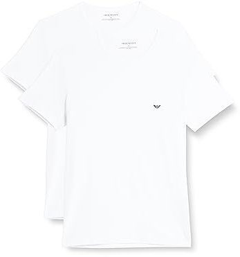 Emporio Armani Underwear Men's 2-Pack Crew Neck Logo T-Shirt, White/White, M