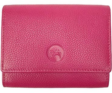 LOLUNA® Porte-Monnaie Cuir spacieux Zip et Multi Compartiments avec Rabat, Portefeuille, Compagnon, pour Ranger 12 Cartes, Billet, Monnaie, identité, permis - Fuchsia