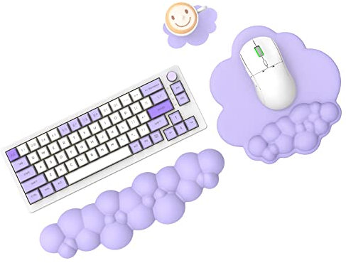 MAMBASNAKE Cloud Mouse Pad and Keyboard Wrist Rest Support Set with Coaster, Comfortable Memory Foam Wrist Cushion Support Mousepad Set with Non-Slip Base, Ergonomic Easy Typing Pain Relief-Purple