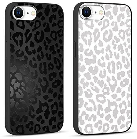 RUMDEY 2 Pack Cute Cheetah Print for iPhone 7/8 / SE 2020 / SE 2022 4.7 Phone Case,Luxury Leopard Pattern Design Cases Soft Silicone TPU Shockproof Protective Cover for Women Girls-Black & White
