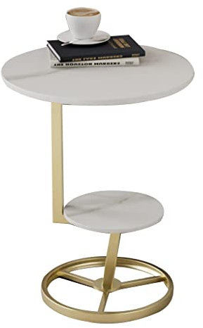 KITCISSL Beistelltisch Rund Outdoor Wohnzimmer 2-lagige Nachtkästchen Modern Beistelltisch Rund, Living Style Stylischer Nachtschrank Ecktisch Nachttische für Balkon Terrasse Büro (Color : Gold B)