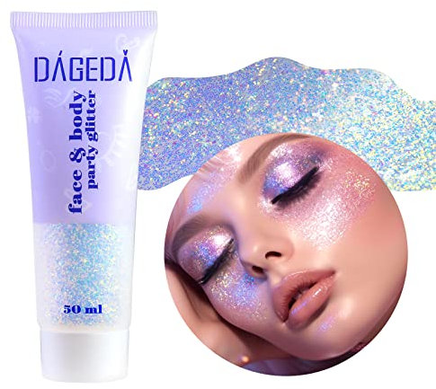 Prreal Body Glitter Gel 50ml, Face Glitters Body Gel Sequins Shimmer Liquid Eyeshadow, Chunky Glitter for Face Hair Nails, Holographic Cosmetic Laser Powder Festival Glitter Makeup#Phantom Blue